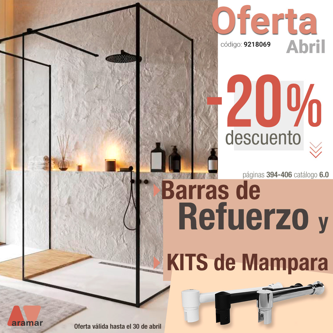 Perfil abisagrado de mampara y barras de refuerzo ducha